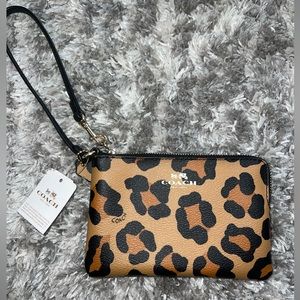 COACH Brown Leather Corner Zip Wristlet